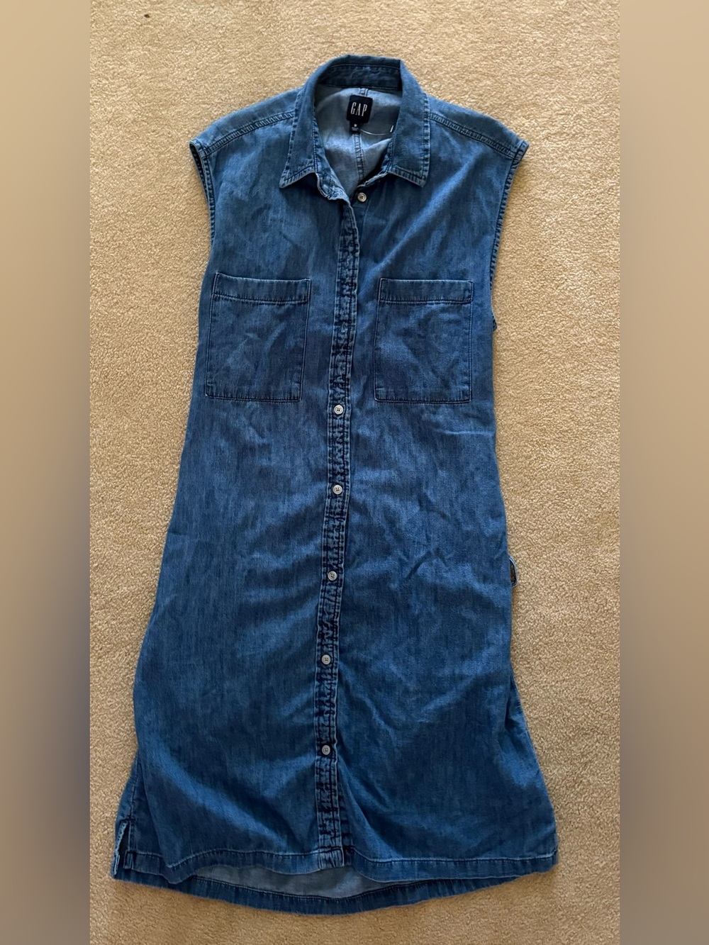 GAP Denim Button-Front Sleeveless Dress in Blue size M